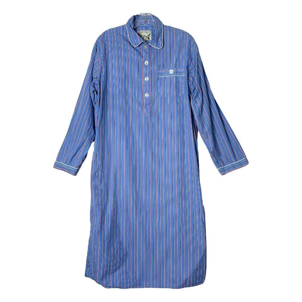 Peter Christian Nightshirt Mens Small Blue Red Striped Cotton Sleep Shirt Retro